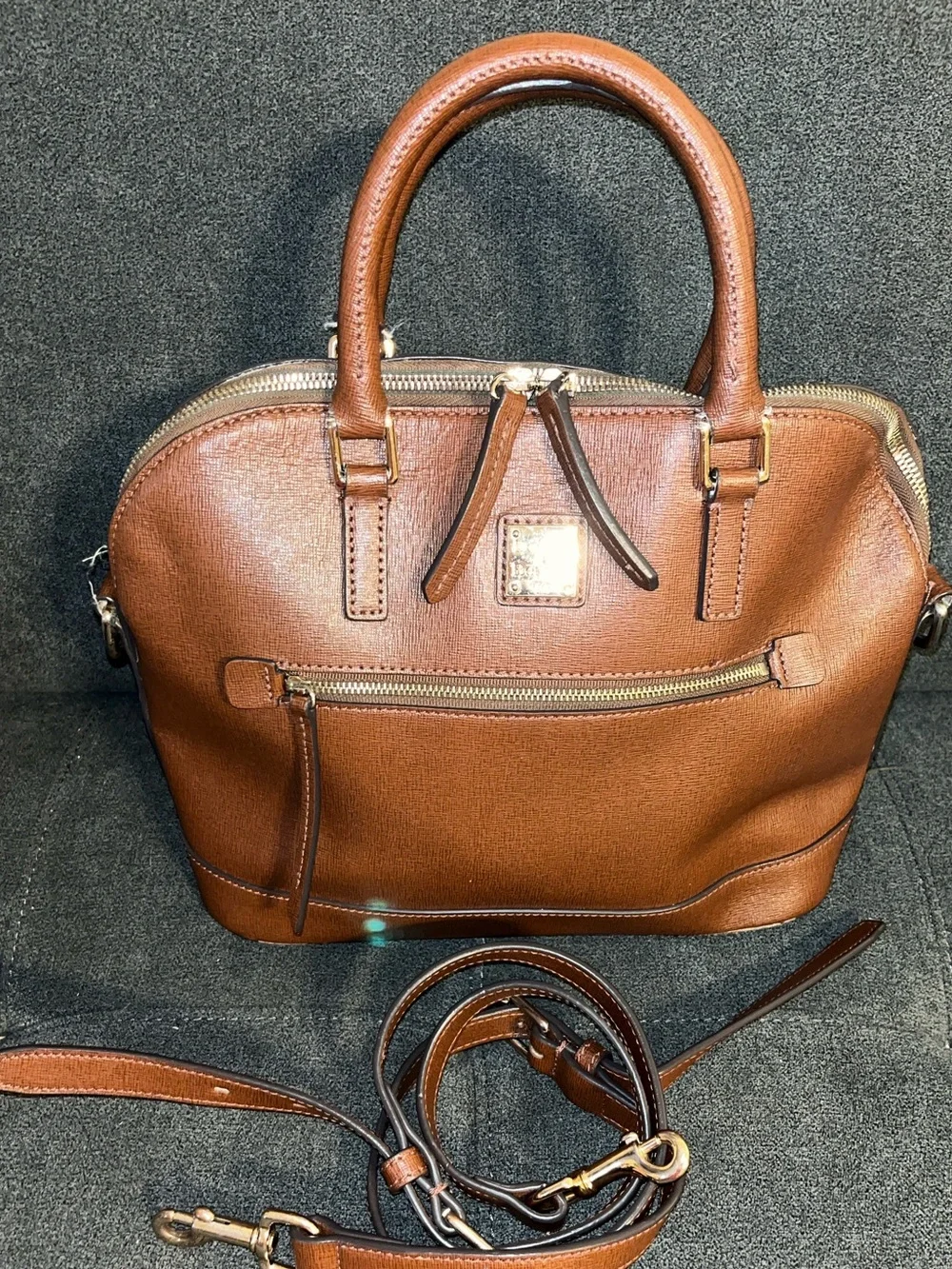 DOONEY & BOURKE SAFFIANO ZIP DOME SATCHEL IN LIGHT BROWN IALIAN LEATHER